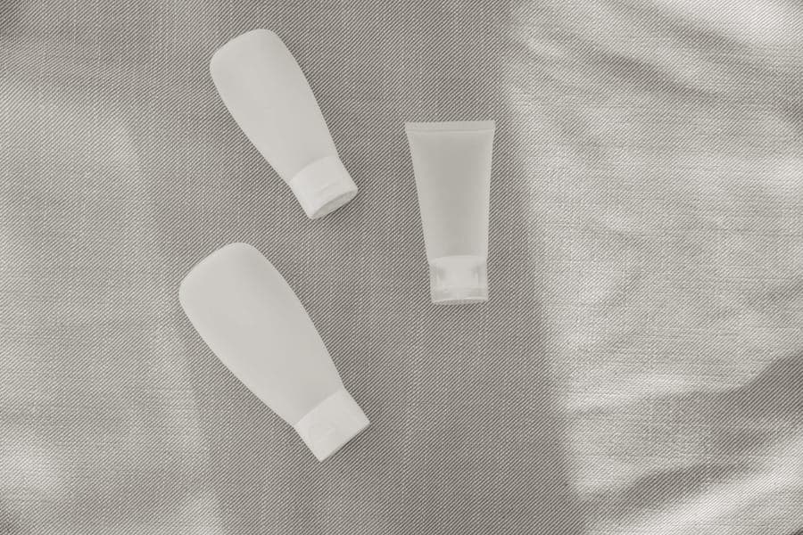A travel-size sunscreen bottle