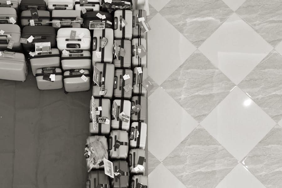 Two hardside cabin suitcases standing side by side