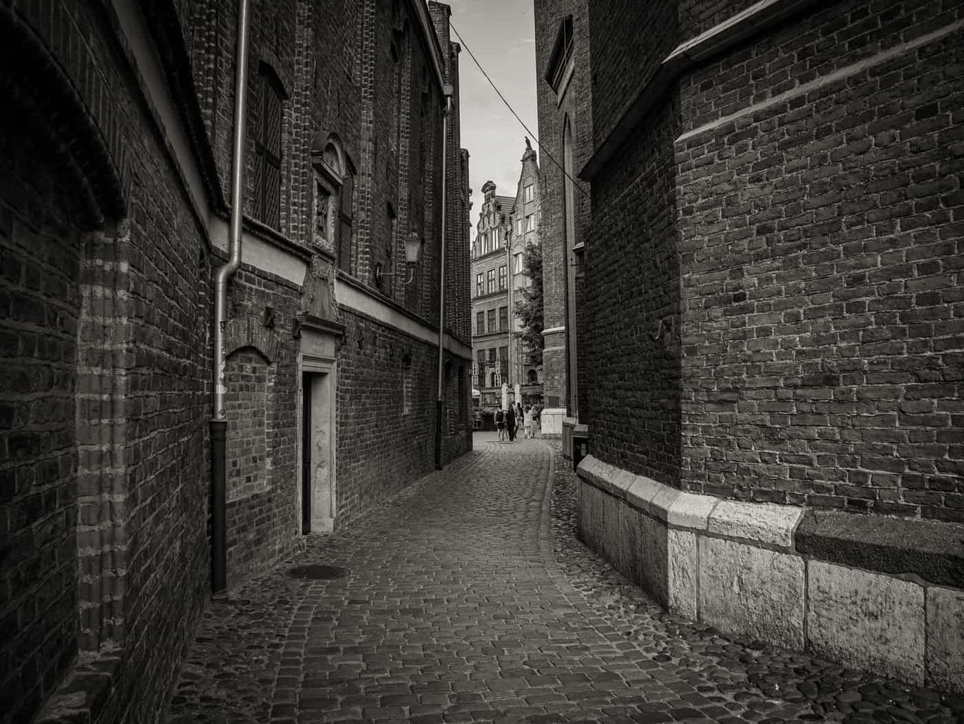 A cobbled street in a European old town